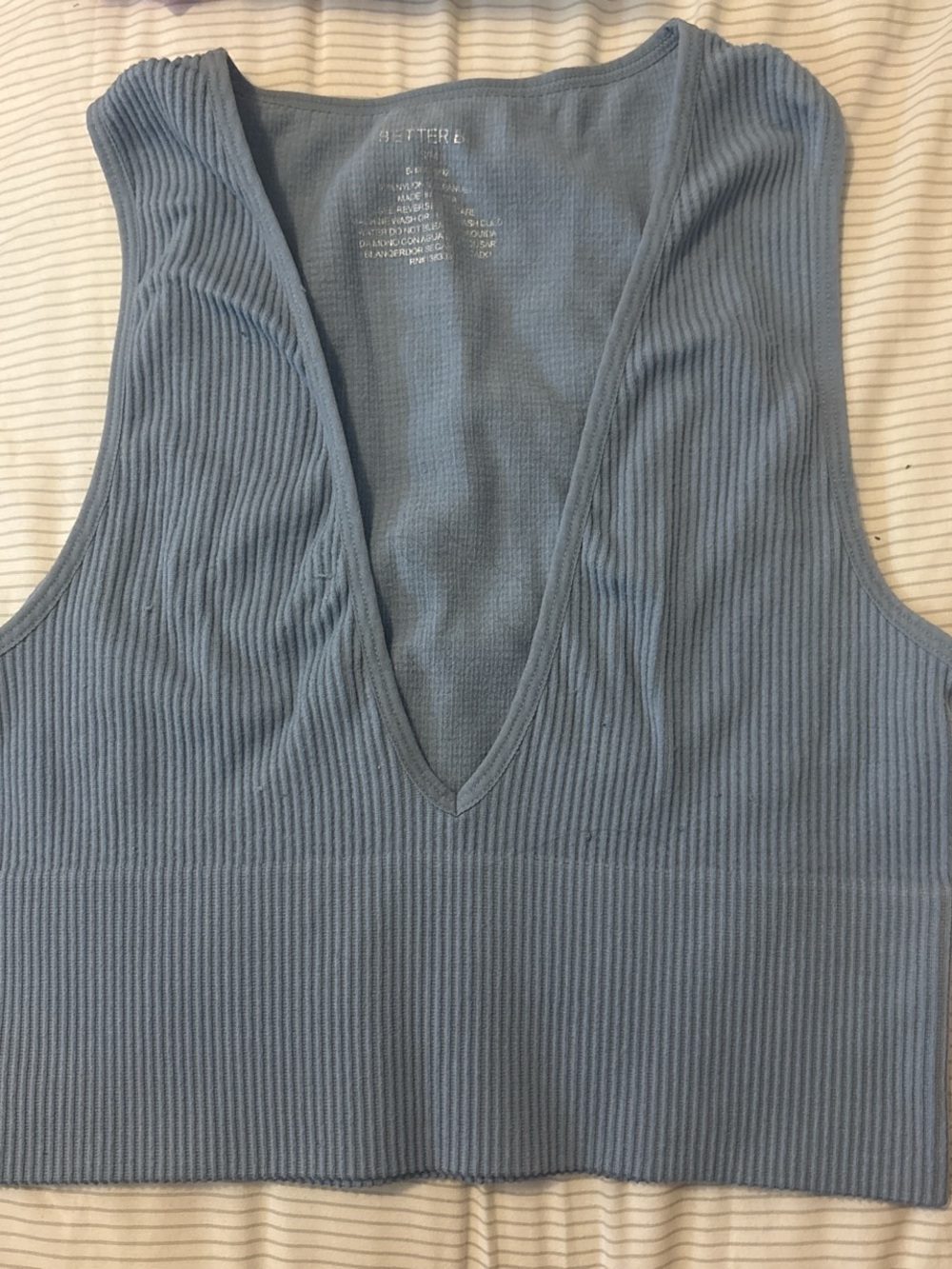 Ribbed V-Neck Crop Tank Top - Blue